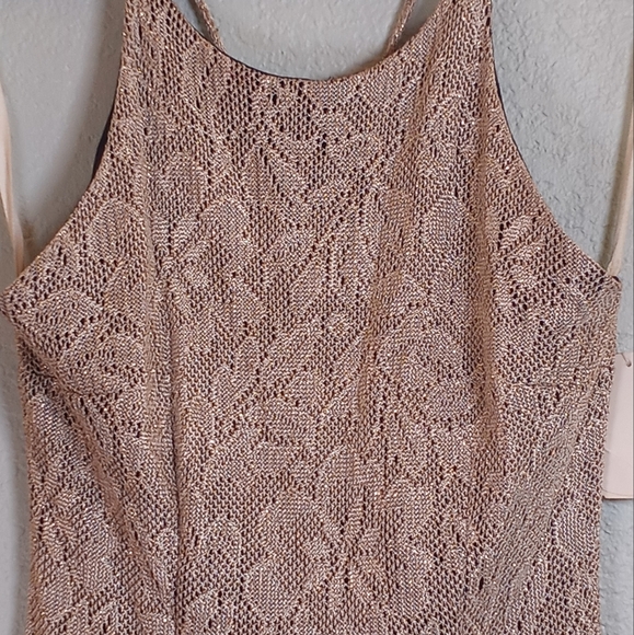 Vintage NWT Alchemy Shimmery Knit Overlay Lurex Gold Disco Crossback Maxi Dress - Picture 3 of 8